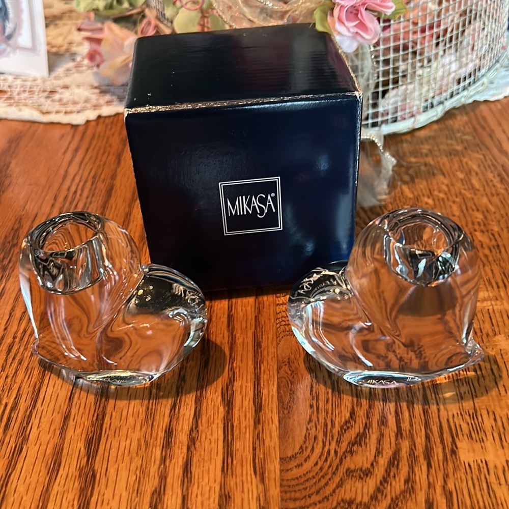 Mikasa Glass Heart Taper Candle Holders